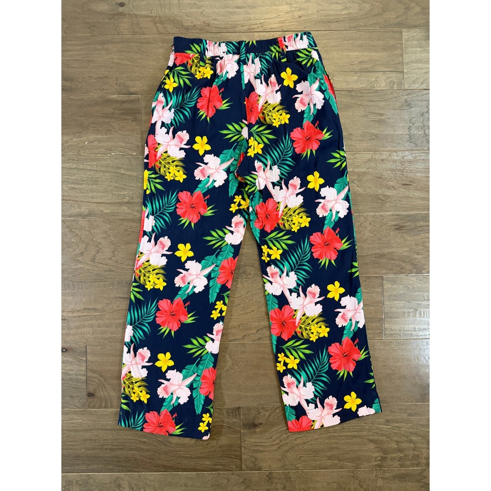 Soft‎ Surroundings Tropical Floral Wide Leg Pants Navy Blue Red PS Petite Small - Picture 5 of 10